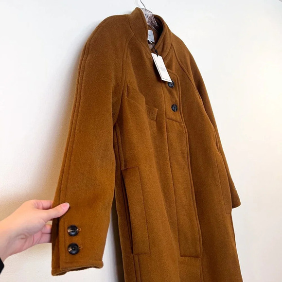 GESTUZ WolinaGZ Wool Blend Brown Felt Asymmetric Designer Trench Coat XS/S NWT - Picture 4 of 15